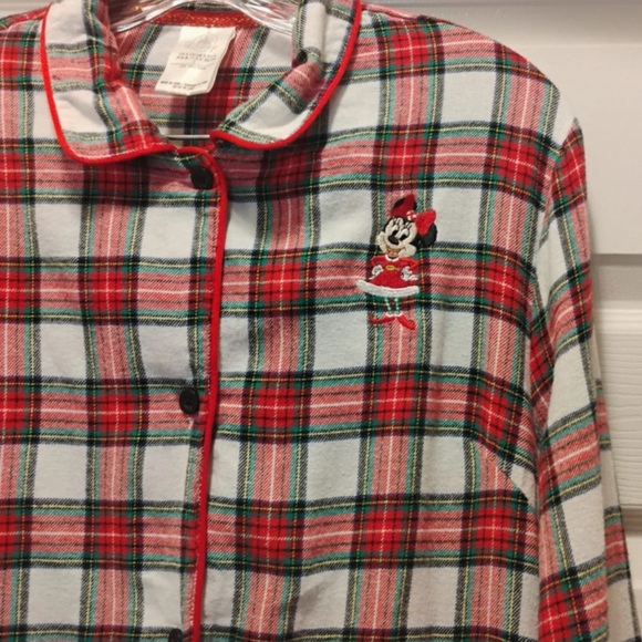 Disney Minnie Mouse Red Plaid Button-Up Sleep Shirt Nightgown Long Top Size S - Picture 2 of 6